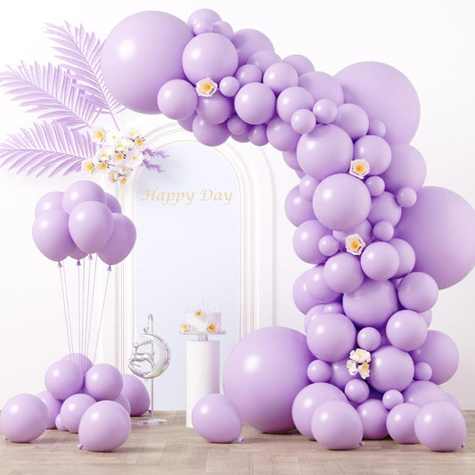 Voircoloria 130pcs Pastel Purple Balloon Garland Kit - Light Purple Latex Balloons in Various Sizes for Birthday, Baby Shower, Graduation & Gender Reveal Parties
