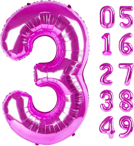 Rosy Purple Number 3 Balloon - 40 Inch Birthday Decoration for Kids & Women’s Parties