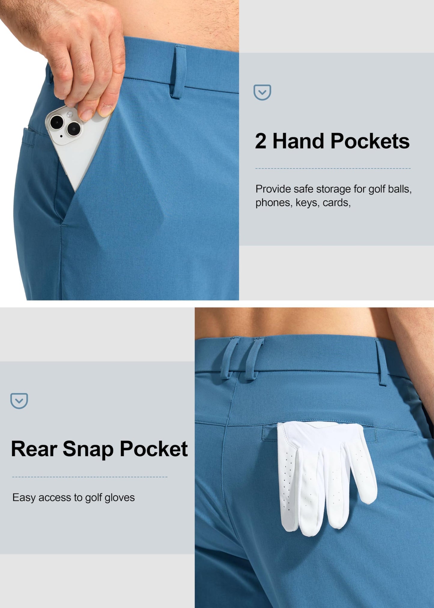 Pudolla Men's Golf Pants Stretch Work Pants for Men Dress Comfy Pants 30 Lightweight Quick Dry Casual Trousers(Stone Slab Blue 30Wx30L)