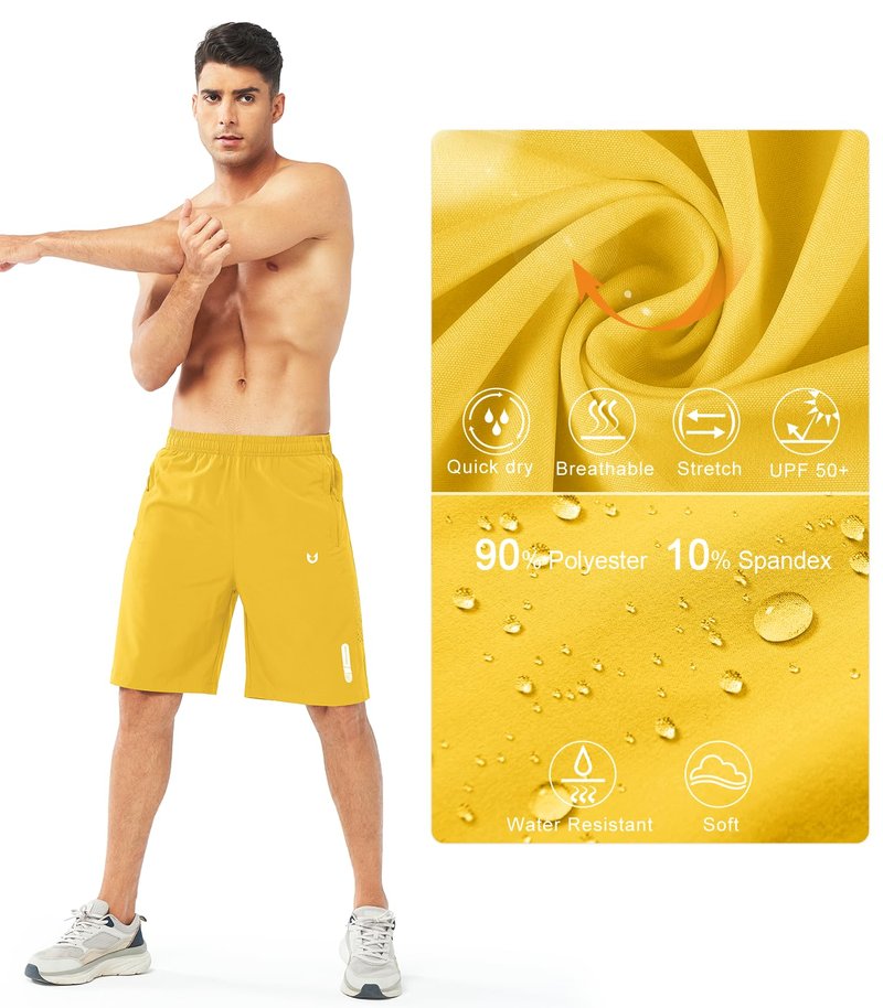 NORTHYARD Men's Athletic Running Shorts Gym Workout 7"/9"/5" Quick Dry Lightweight Sports Basketball Tennis 3 Zipper Pockets YELLOW-9inch XL