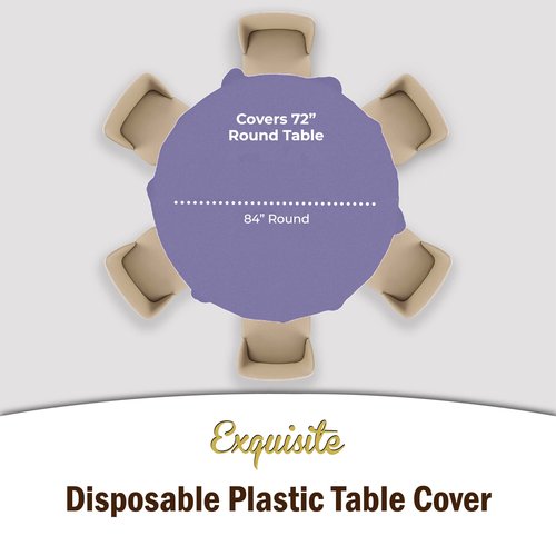 Exquisite Party Solids 6-Pack Premium Plastic Tablecloth 84in. Round Plastic Table Cover - Lavender