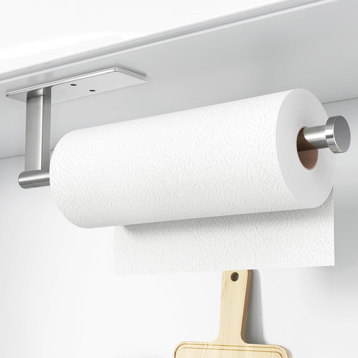 Stainless Steel Paper Towel Holder by [Brand Name] - Under Cabinet Wall Mount, Self-Adhesive or Drilling, Silver Kitchen Organizer