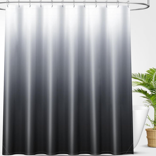 OLANLY Luxury Ombre Shower Curtain Set - Waterproof & Washable Black and Grey | 72x72 Inches