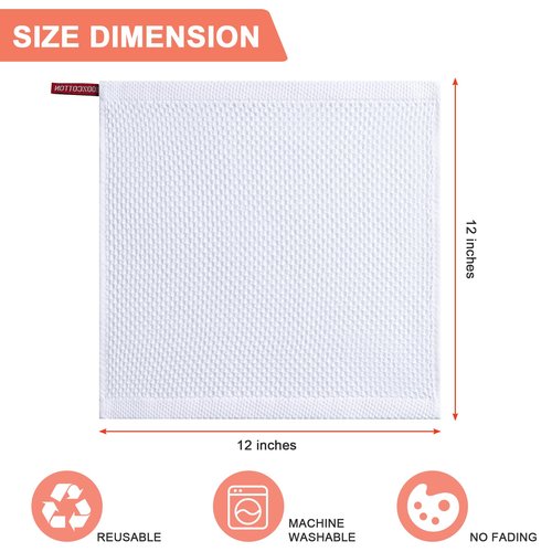 BOOMIBOO 6-Pack Kitchen Dish Cloths, 100% Cotton Waffle Weave, Ultra Soft Absorbent, Quick Drying Dish Towels, 12x12 Inches,White