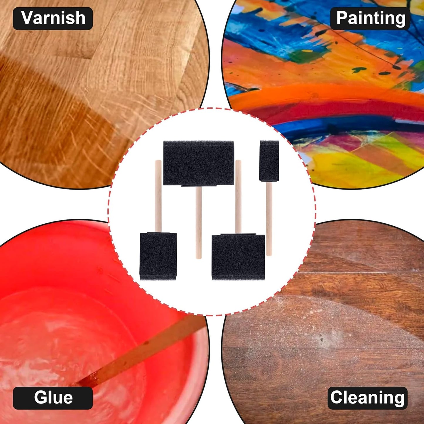 Skiennix Foam Paint Brushes - 4-Piece Set with Wood Handles for Detail, Staining & DIY Crafts | 1"-4" Sizes