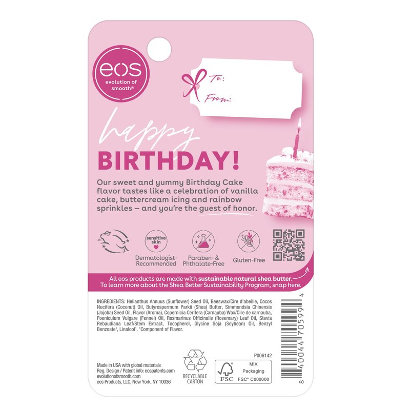 eos Natural Shea Lip Balm- Birthday Cake, All-Day Moisture, Shea Butter, Dry Lip Care, 0.14 oz