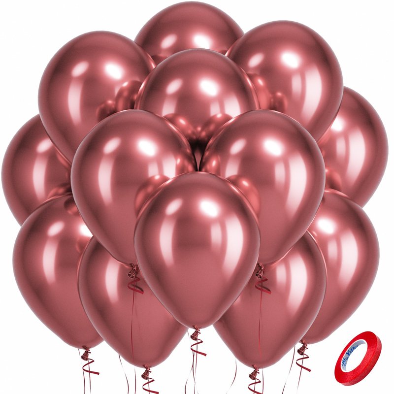 Bezente Metallic Red Latex Party Balloons - 100 Pack 12 inch Round Helium Chrome Red Balloons for Bachelorette Wedding Baby Shower Gender Reveal 1950s Party Decorations