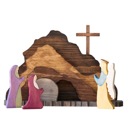 IoF Easter Resurrection Scene Ornament, Wooden Religious He is Risen Easter Decorations, Wood Christian Empty Tomb Figurines, Jesus Nativity Home Decor Set Gifts for Kids for Easter, Christmas, Office