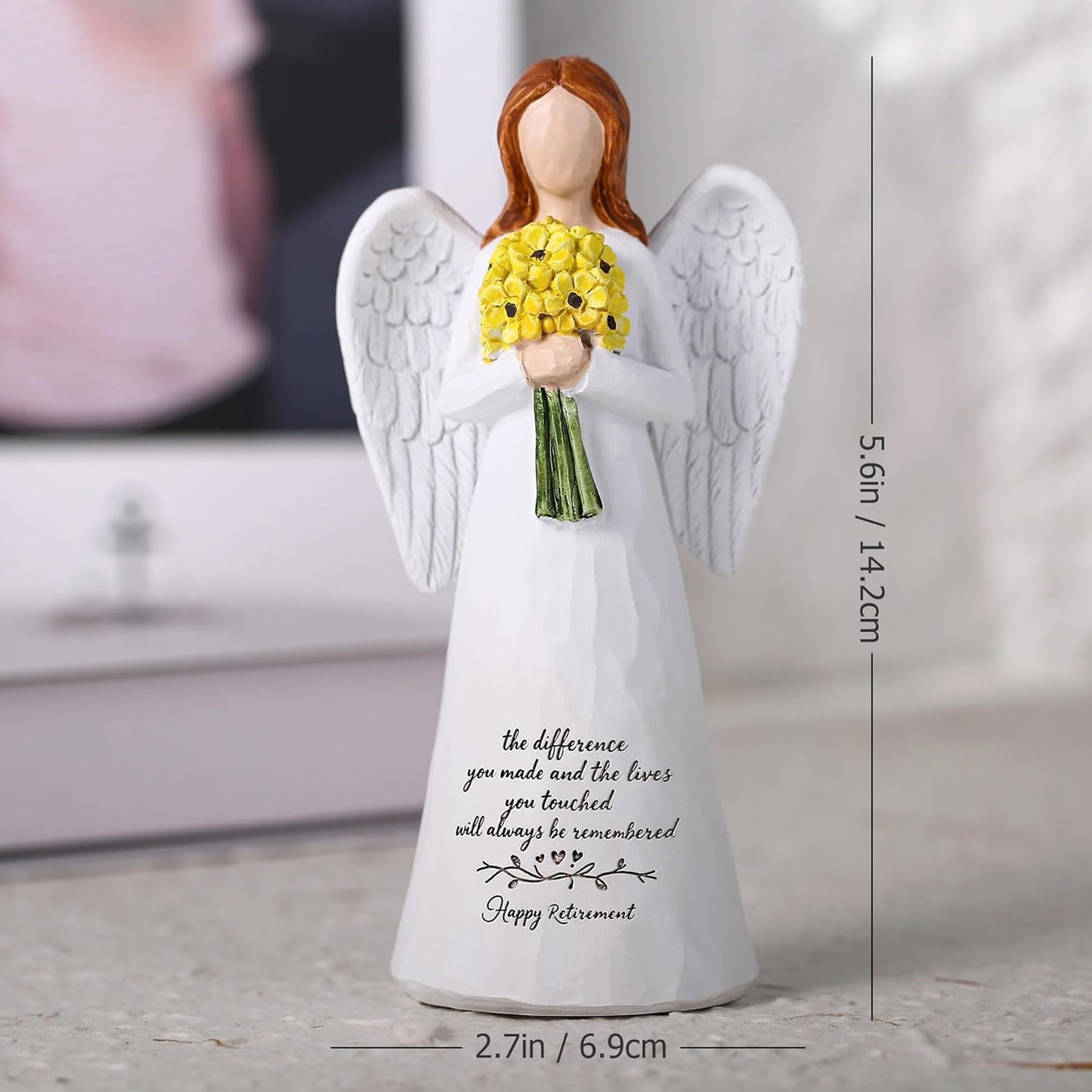 Skiennix Angel Figurine - 5.6'' Retirement Gift for Women | Guardian Angel Holding Sunflowers