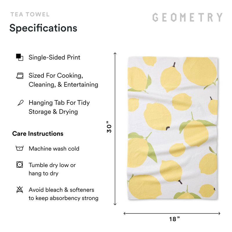 GEOMETRY Kitchen Tea Towels - Quick Dry Microfiber Dish Towels for Kitchen Sunny Lemons, 18" x 30" 1 Pack