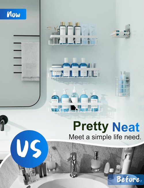 GVY Shower Caddy 5 Pack - Rustproof Adhesive Bathroom Organizer Shelves | No Drilling, Perfect for Home Decor