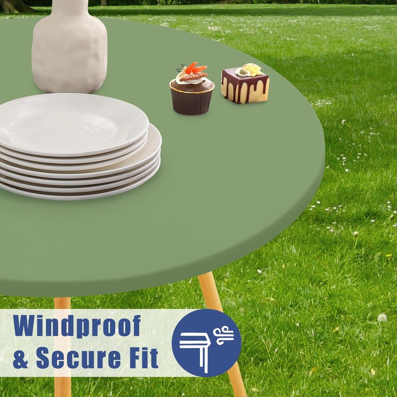 Moosfor Round Spandex Tablecloth, Elastic Fitted Waterproof Tablecloths for 31"-35" Tables, Stretch Washable Picnic Table Cover for Camping, Dining, Indoor and Outdoor, Sage Green