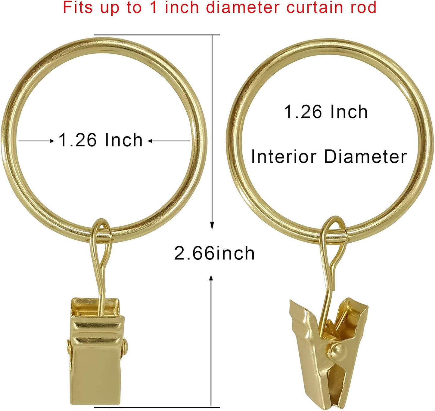 Skiennix Curtain Rings - 40 Pack Drapery Clips with 1.26" Interior Diameter - Gold Finish