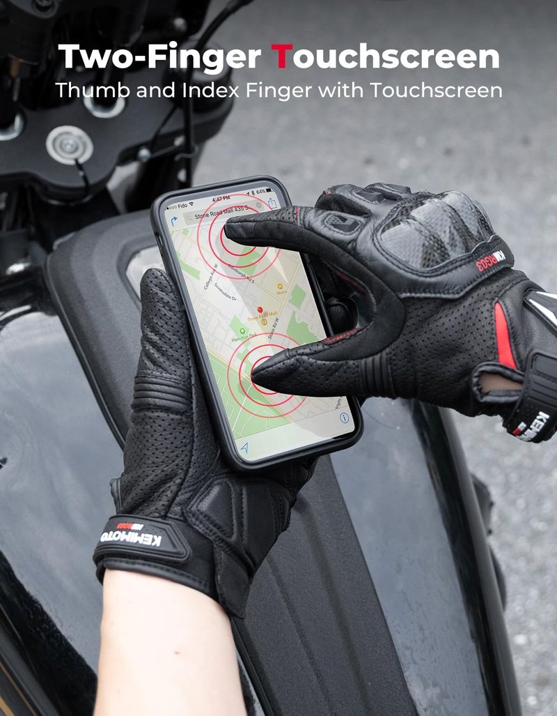 KEMIMOTO Sheepskin Leather Motorcycle Gloves for Men, Protective Motorcycle Gloves for Motocross Motorbike Dirt Bike Bicycle Racing ATV UTV