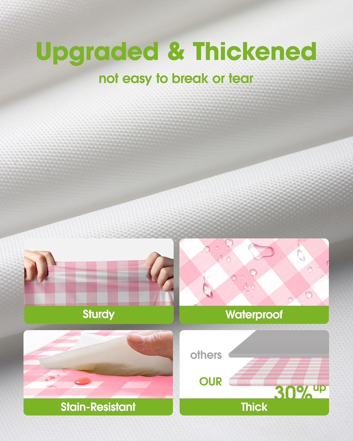 Pureegg Disposable Plastic Tablecloths - Sturdy 54 x 108 Inch Gingham Design, Pink & White Checkered, 8 Pack