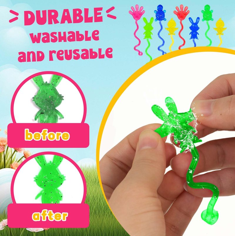Easter Egg Fillers, Basket Stuffers for Teens Kids - 48Pcs Sticky Toys Hands Party Favors with Bunny Chick, Pinata Stuffers, Easter Gifts Hunt Games Supplies, Basket Essentials