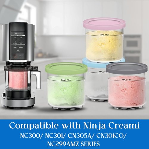 Creami Pints and Lids for Ninja - 4-Pack Ice Cream Containers | Smoothie Pot Compatible with NC299AMZ & NC300s