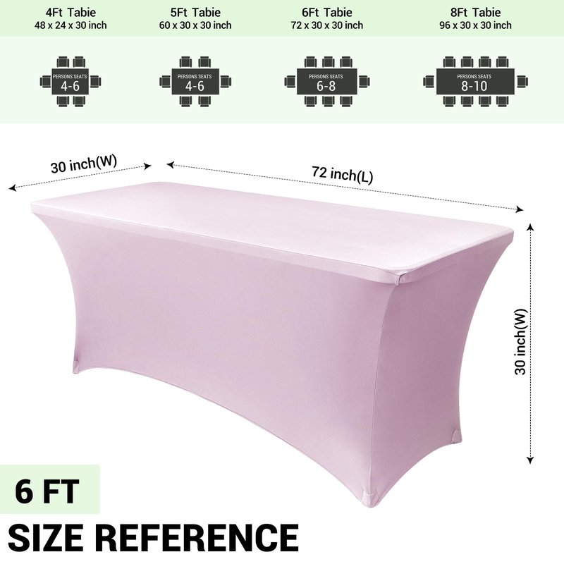 Obstal 6ft Stretch Spandex Table Cover for Standard Folding Tables - Universal Rectangular Fitted Tablecloth Protector for Wedding, Banquet and Party, 72L x 30W x 30H Inches, Light Pink, 2pc