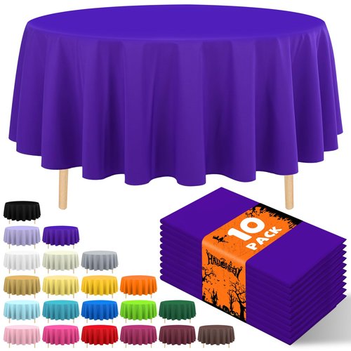 JHDZDHY 10 Pack Premium Disposable Plastic Tablecloth 84" Round Table Cover for Birthdays Weddings Christmas Anniversary Buffet Table (Purple)