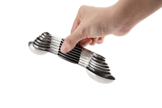 Spring Chef Magnetic Measuring Spoons Set, Dual Sided, Stainless Steel, Fits in Spice Jars, Teal, Set of 8, 2 Pack