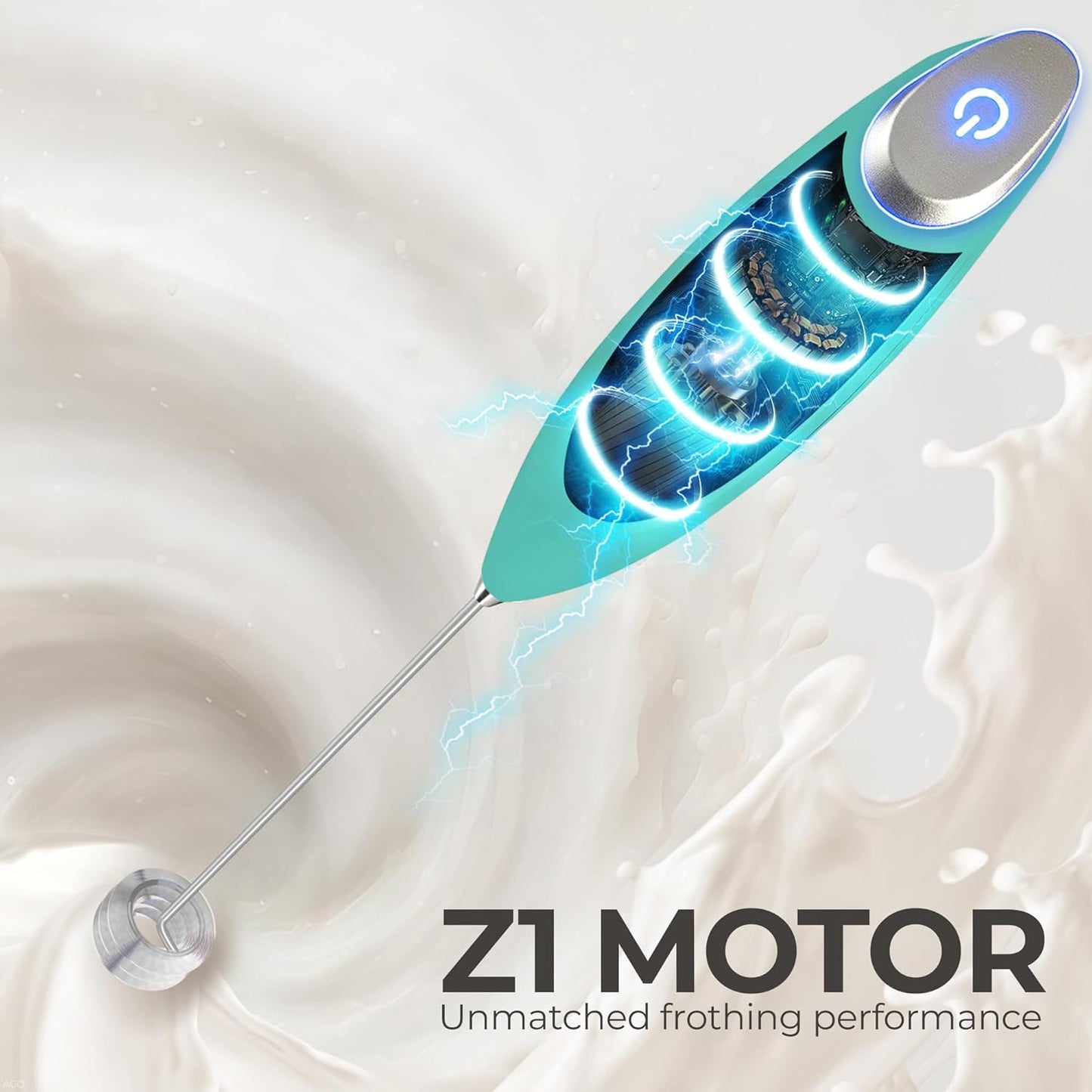 Zulay Kitchen Tornado Triple Whisk Milk Frother - Handheld Foam Maker for Coffee & Lattes - Turquoise
