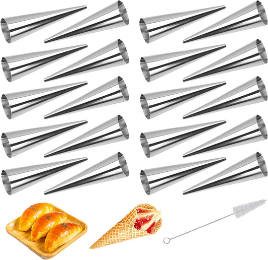 Tinfol 20 Pack Cream Horn Molds - 4.7 Inch Stainless Steel Baking Cones for Cannoli & Ice Cream