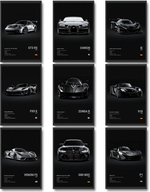 Dazongweihan 9-Piece Racing Car Poster Set - Vibrant Wall Art for Boys' Rooms | Unframed 8x12 Inch Decor