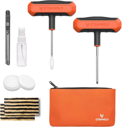 ETENWOLF Heavy Duty Tire Repair Kit - 16 Pcs Flat Tire Plug Set for Car, Motorcycle, ATV, Truck | Vivid Orange