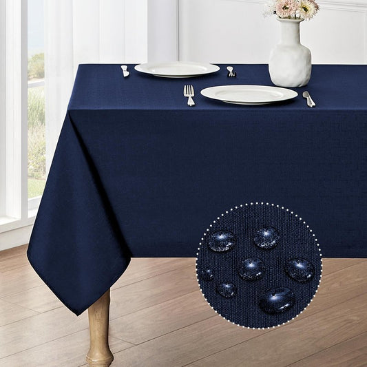 Veblandy Rectangle Tablecloth Waterproof 60x84 inch Linen Textured Table Cloth Stain and Wrinkle Resistant Washable, Decorative Fabric Table Cover for Dining, Party and Camping, Navy Blue
