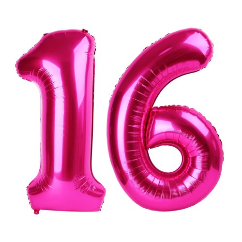 Hot Pink Number 16 Balloons 40 inch, 16 Number Balloons, 16th Birthday Decorations for Girls 16 Year Old Hot Pink Party Supplies
