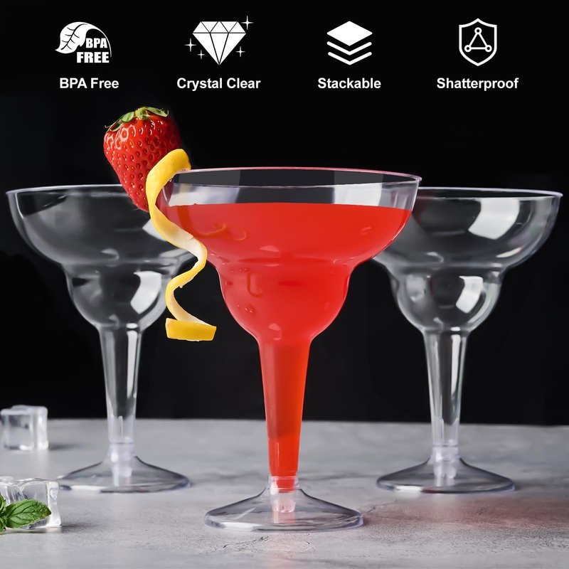 Qeirudu 12 oz Clear Plastic Margarita Glasses, 24 Pack Unbreakable Cocktail Cups Shatterproof Party Cups for Wine, Martini, Champagne