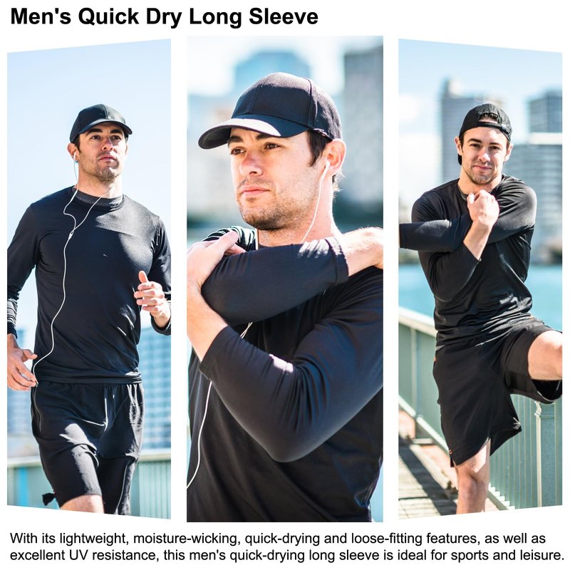 HovSiyla Long Sleeve Shirts for Men Moisture Wicking Mens Tee Shirts Workout Sun Protection T Shirt for Running 5 Black L