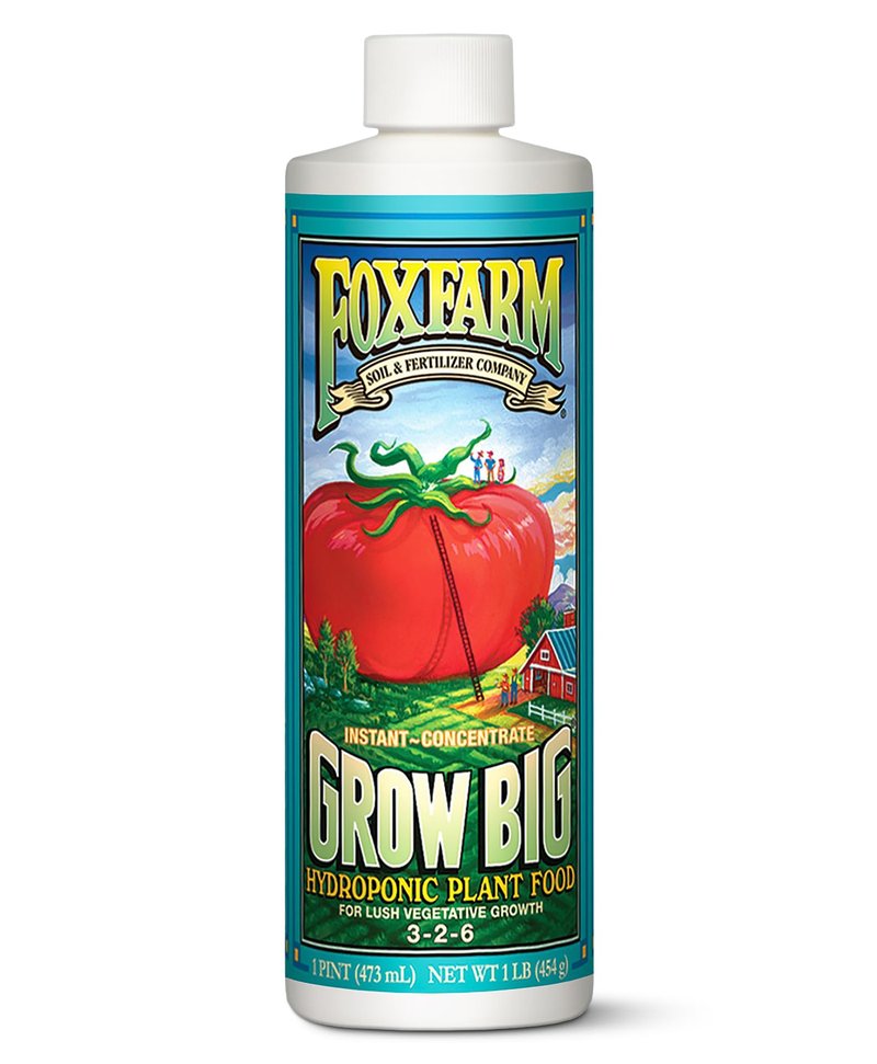FoxFarm Grow Big Hydroponic Plant Food - 3-2-6 Liquid Plant Fertilizer for Lush Vegetative Growth in Hydroponic Systems - Liquid Concentrate with Earthworm Castings & Micronutrients - 1 Pint