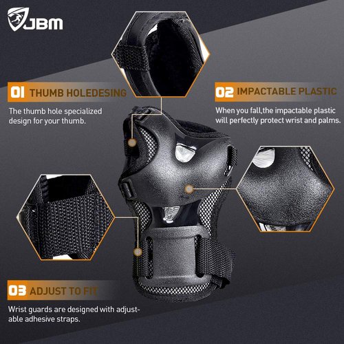 JBM Protective Gear Set for Teens & Adults - Knee Pads, Elbow Pads & Wrist Guards for Biking, Skateboarding & Scootering