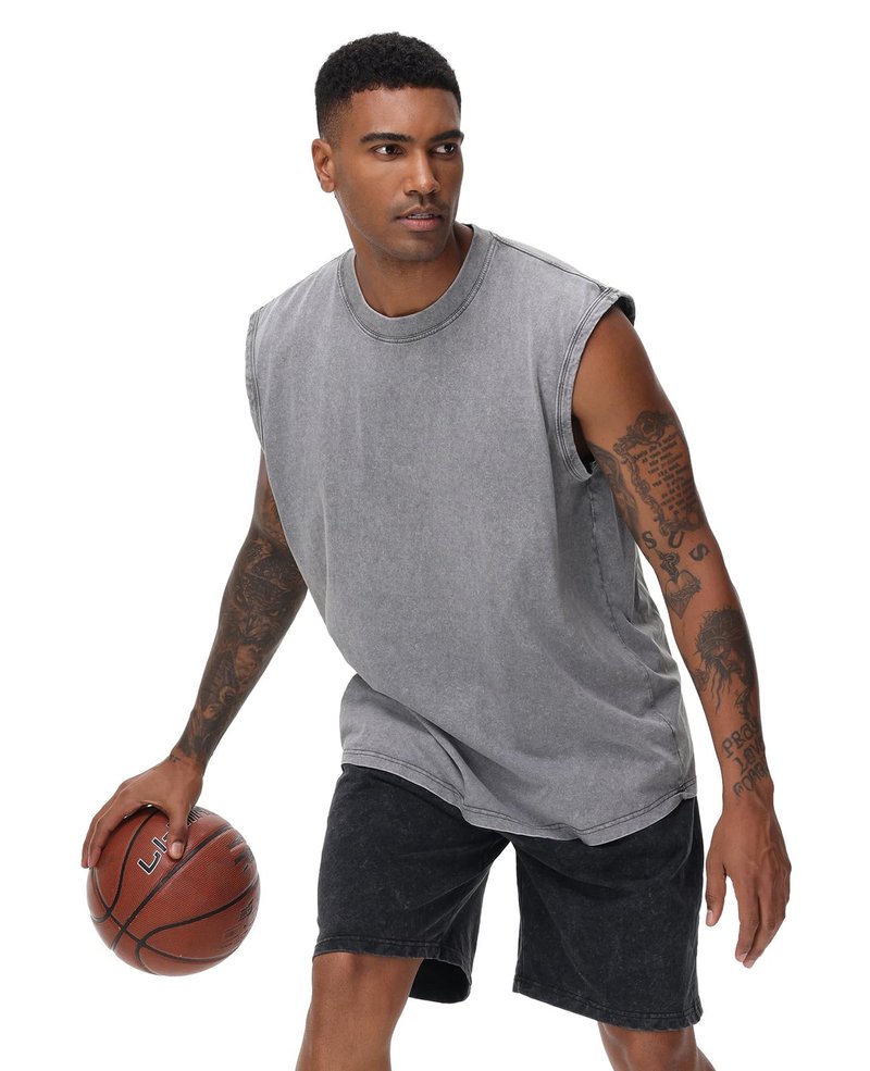 SnowElve 3 Pack Mens Workout Tank Tops Sleeveless Tee Shirts Men Muscle Shirt Gym Acid Wash T Shirts Running Beach Loose Fit Tee(BUGYBK,3XL)