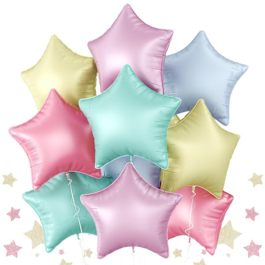 Biapian Pastel Star Foil Balloons, 10PCS Macaron Foil Stars Shape Balloon, 18 Inch Multicolor Stars Balloons for Helium Pentagram Balloon for Girls Birthday, Baby Shower Easter Party Decoration