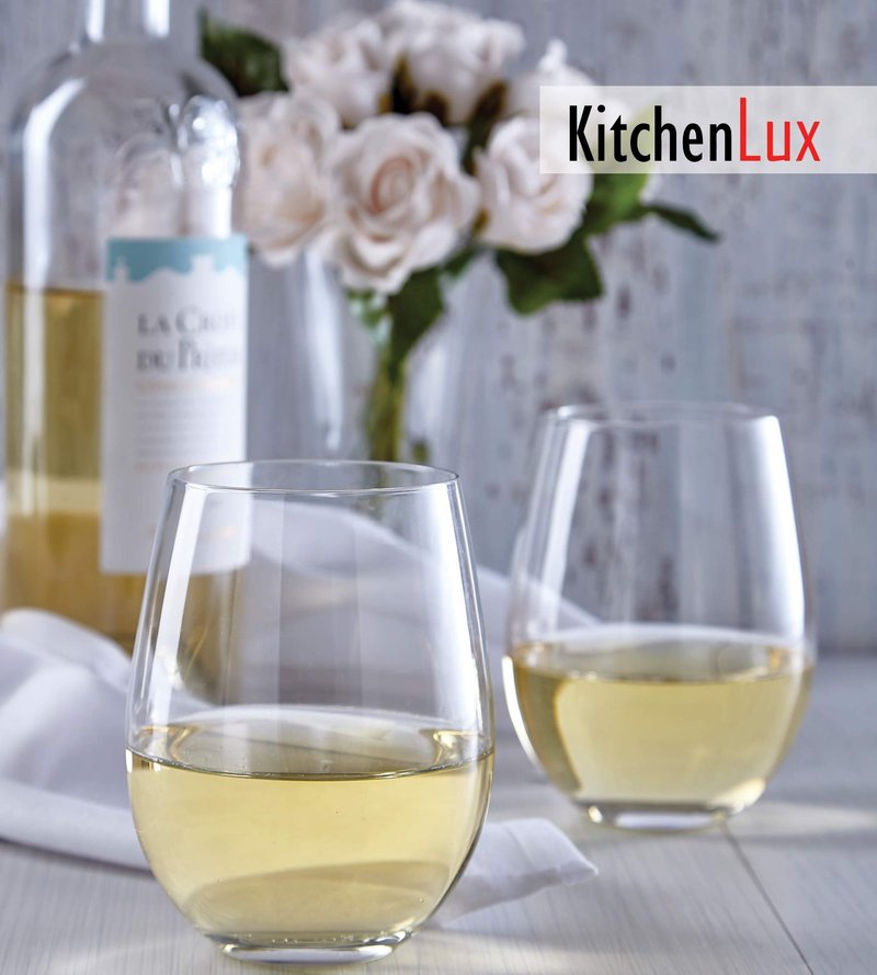 Kitchen Lux Stemless Wine Glasses Set of 12, 18oz Stemless Wine Glass & Cocktail Tumbler Set – Premium Glass Drinking Cups in Bulk– Deluxe Gift Pack Short Drinking Glasses, Dishwasher Safe