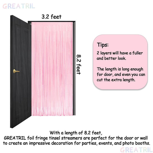 Pink and Blue Party Photo Backdrop - GREATRIL Foil Fringe Tinsel Streamers for Gender Reveal/Pastel/Easter/Birthdays Party Decorations - 3.2ft X 8.2ft - 2 Packs