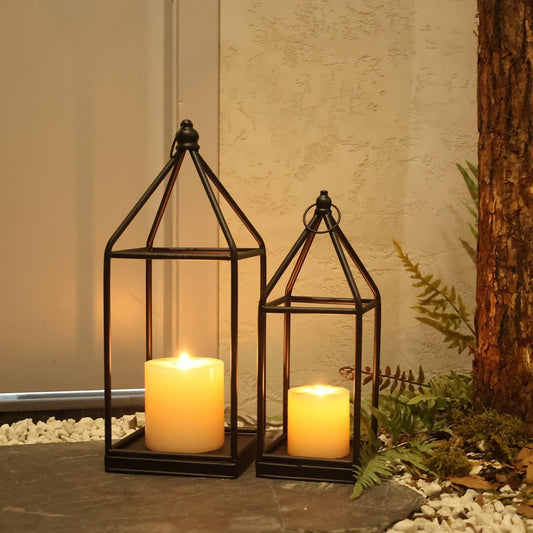 **DECORKEY Lanterns - Vintage Black Metal Candle Holders for Indoor & Outdoor Decor | 18” & 14” Sizes**