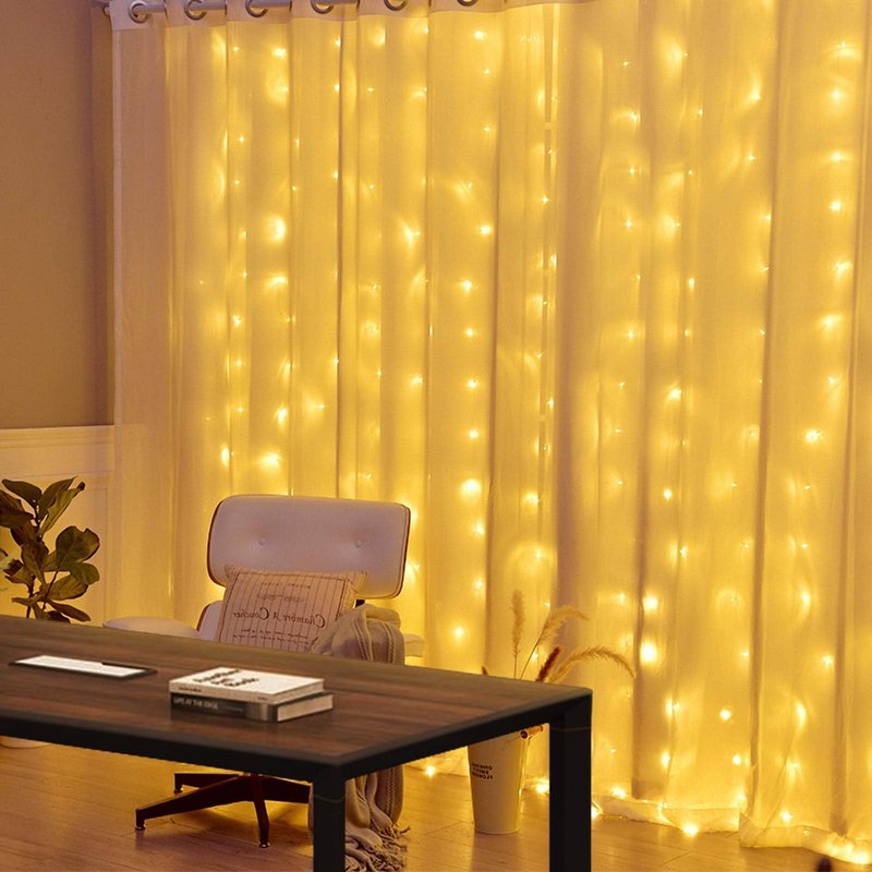 Hatstart 300 LED Twinkle Fairy Curtain Lights with Remote - 8 Lighting Modes, Hanging Warm String Light with USB Powered for Bedroom Wall, Wedding Backdrop and Christmas Party Window Decor