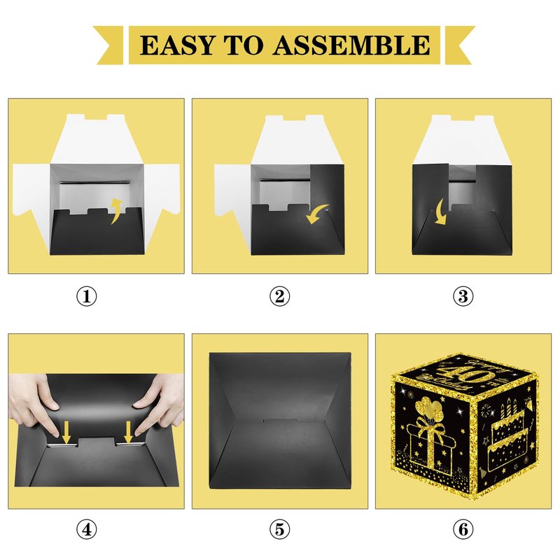 Eiurteao 3pcs 40th Birthday Decorations Boxes for Men Women, Black Gold Happy 40 Birthday Balloons Boxes Party Supplies, 40 Year Old Bday Theme Cardboard Box Decor