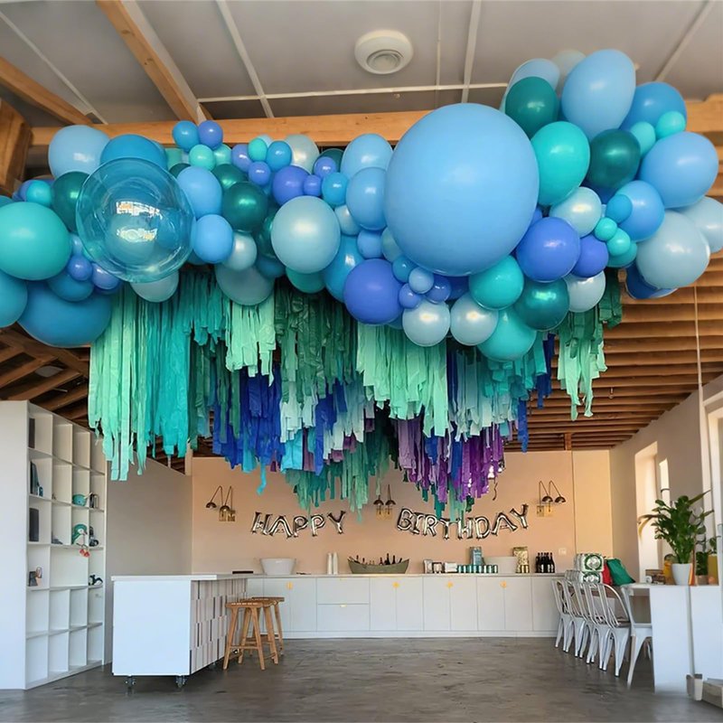 Blue Balloon Garland Arch Kit, 112 Pcs Pastel Baby Light Blue Royal Blue Slate Teal Blue Turquoise Metallic Green Under the Sea Balloon Arch Kit for Boys Ocean Birthday Baby Shower Party Decorations