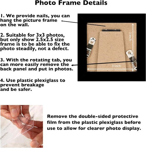 JCJMY 3x3 Black Picture Frame - Sturdy Tabletop Design with Shatter-Resistant Plexiglass
