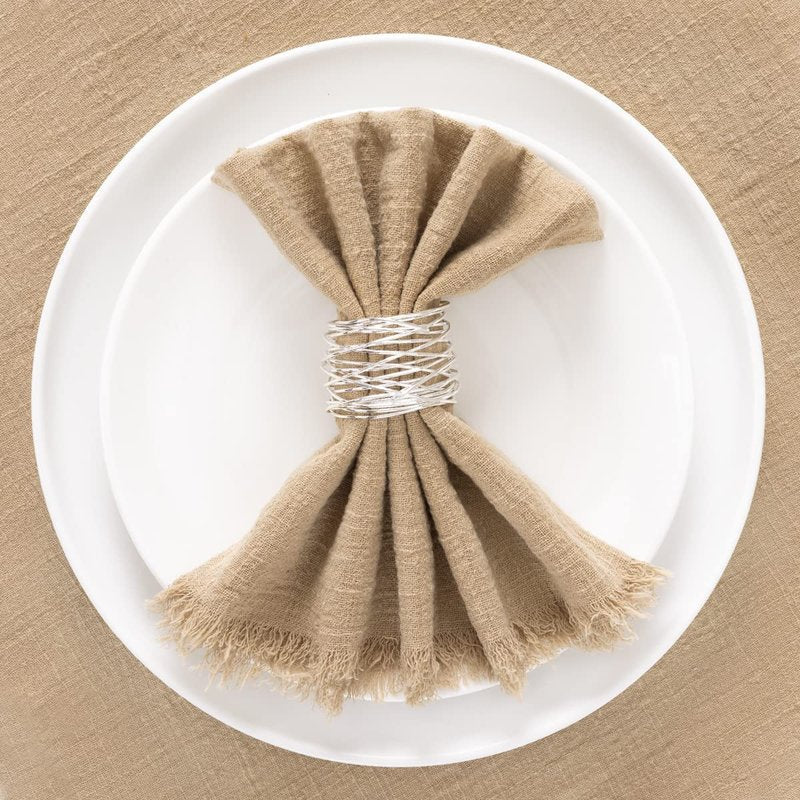 Socomi Set of 6 Linen Napkins Caramel Easter Spring Cloth Napkins Washable Cotton Dinner Napkins Fringe 17"x17" for Wedding Party Bridal Baby Shower Birthday Table Decorations