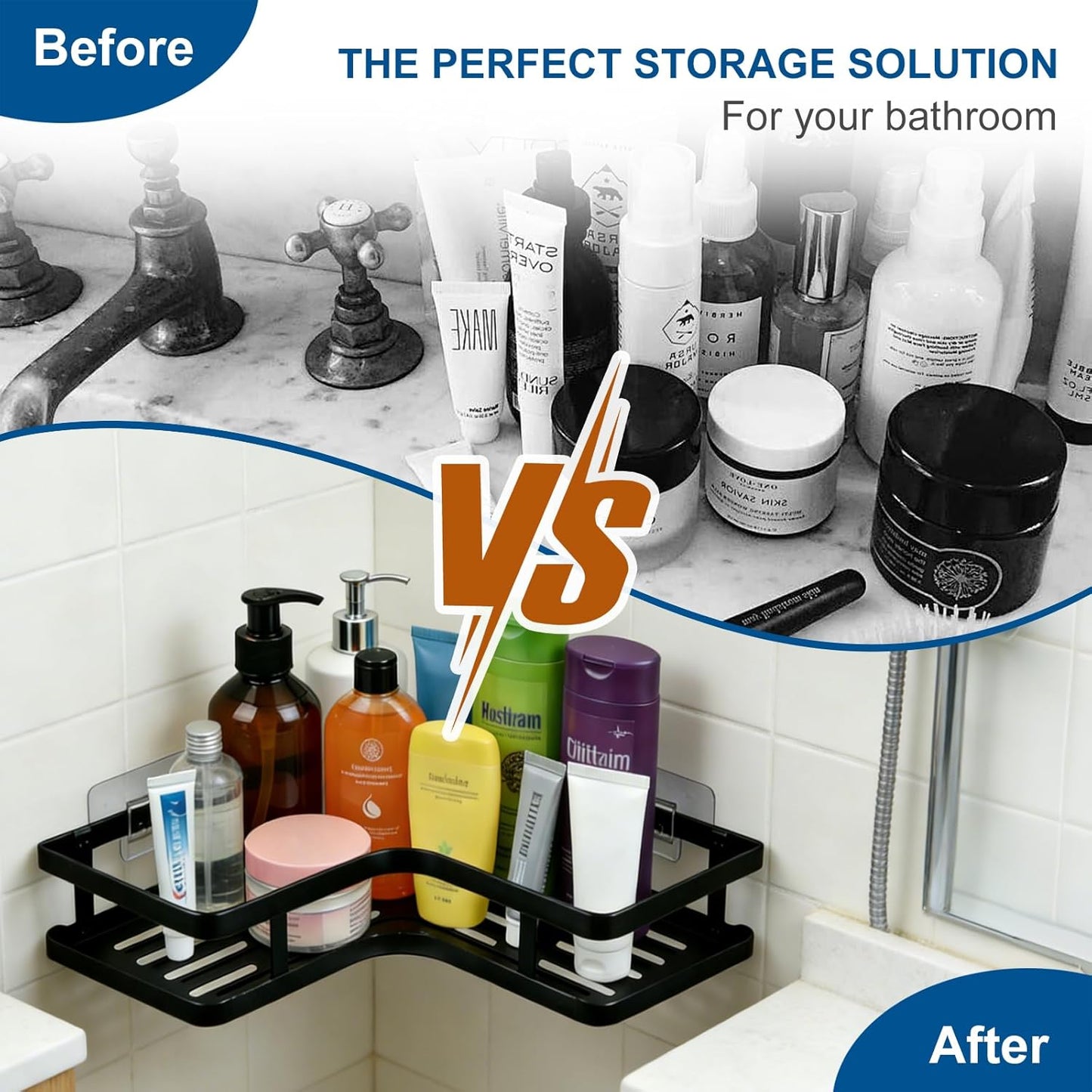 Skiennix Black Shower Caddy - Rustproof Bathroom Organizer with Shampoo Holder | 2-Piece Set