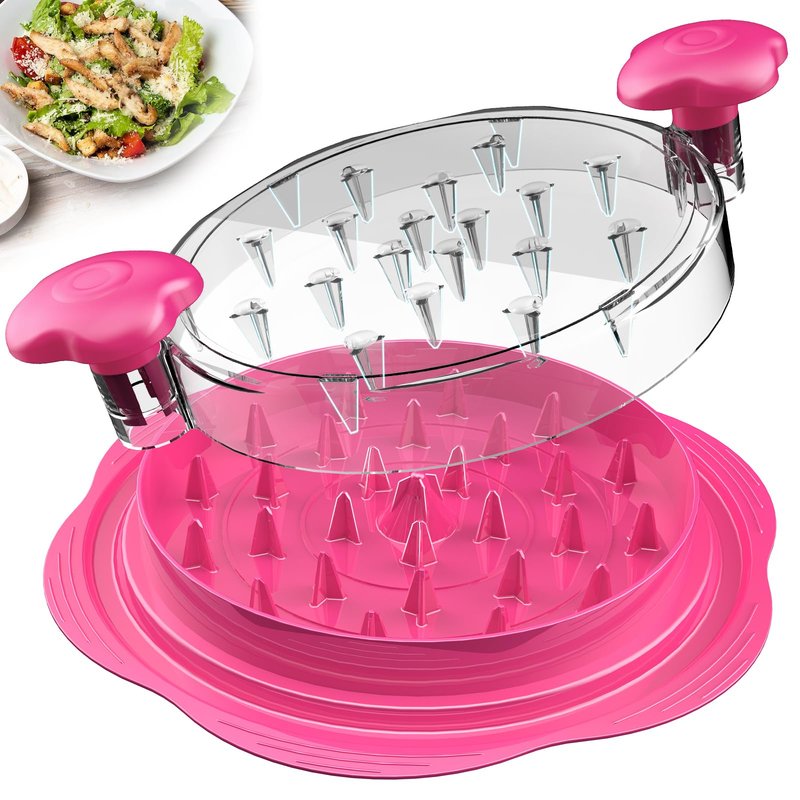 SURETIVIAN Chicken Shredder Large Chicken Breast Shredder Tool Twist with Brush&Fork, Visible Meat Shredder Machine, Anti-Slip Strip, Ergonomic Handle, BPA Free, Pork Beef Chicken(Hot Pink)