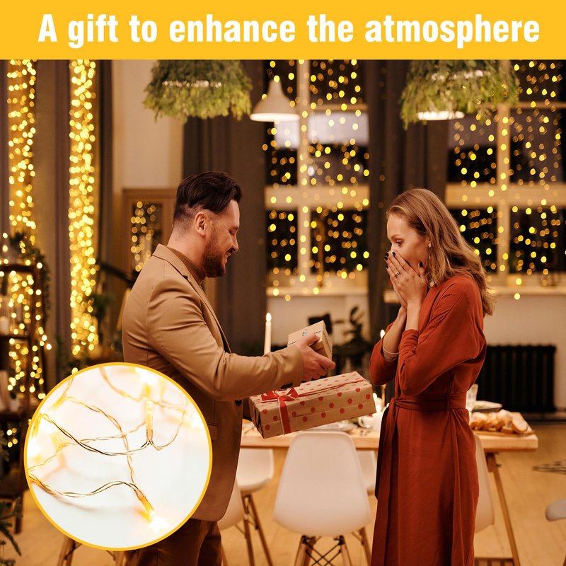 WASTROYAL 100FT Warm White String Lights – 300 LED Extra Long Waterproof Fairy Lights on Clear Wire, Plug-in Indoor Outdoor Decorations for Christmas, Wedding, Patio, Bedroom, Party
