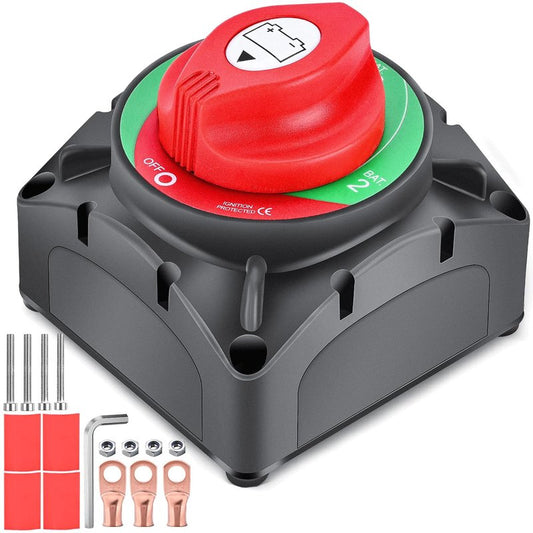 Nilight Battery Switch 1-2-Both-Off 12V 24V 48V 600A High Current Heavy Duty Battery Power Cut Master Switch Disconnect Isolator for Truck Vehicle Trailer RV Marine Boat Yacht