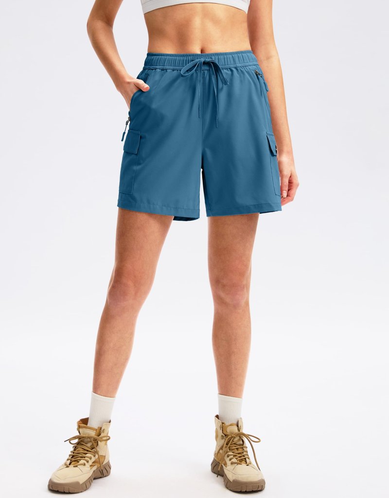 SANTINY Women's 5''/ 7''/9'' Hiking Cargo Shorts Quick Dry Lightweight Summer Shorts for Women Athletic Golf Zipper Pockets(Blue_M)