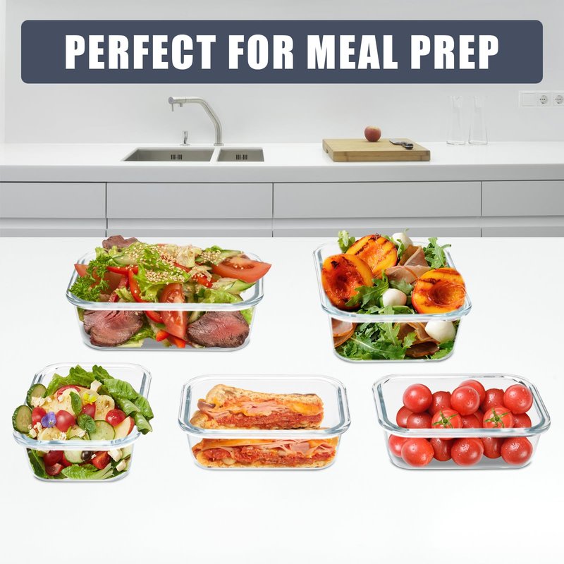 SOACOAKO 6 Pack Glass Food Storage Containers with Airtight Lids, Meal Prep Containers for Lunch, Leftovers, BPA Free (Grey)